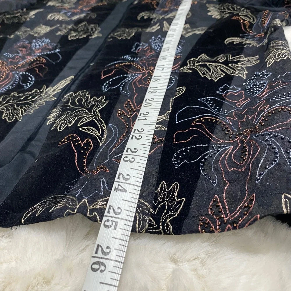 Susan Bristol Black Beaded Embroidered Velvet Satin Jacket Mandarin Collar Large